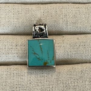 Sterling silver square shaped genuine turquoise pendant